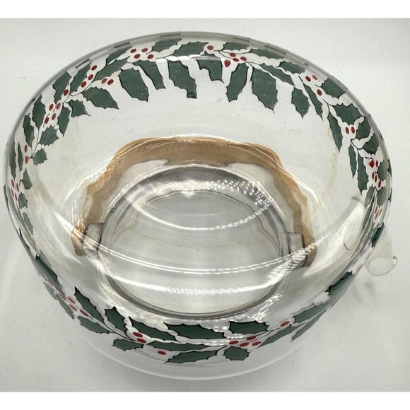 Christmas Handblown Tea Kettle Holly Berry Pattern Heat Resistant Glass Cookware - Picture 8 of 9